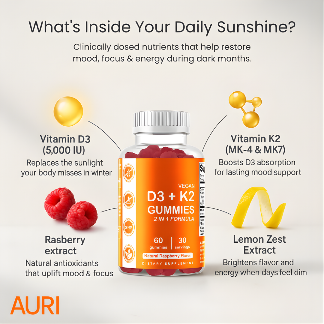 AURI™ – D3 + K2 Gummies Mood & Energy Support for the Darker Months